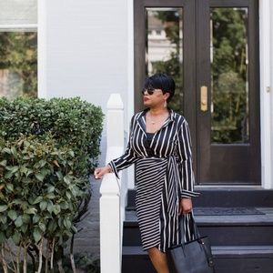 Black and white stripe wrap dress